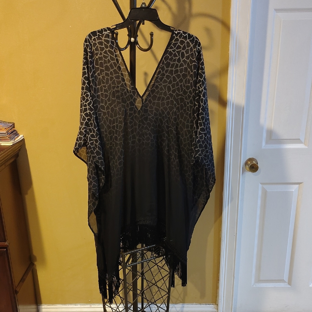 Victoria's Secret Sexy Animal Print Sheer V-Neck Swim Cover-Up with Fringe M